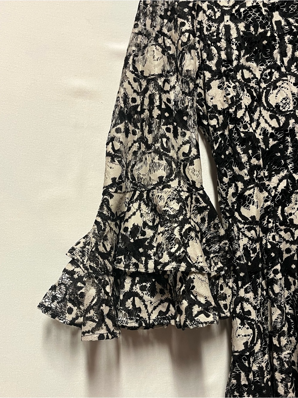 NWT Gabby Skye Lace Overlay Bell Sleeve Dress Black Cream Plum Sz 8 Dark Romance - Picture 4 of 16